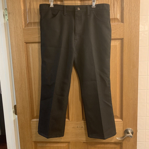 VINTAGE Wrangler Pants Mens 36X25 Black Bootcut Polyester Cowboy Western 38X30 - Picture 1 of 4